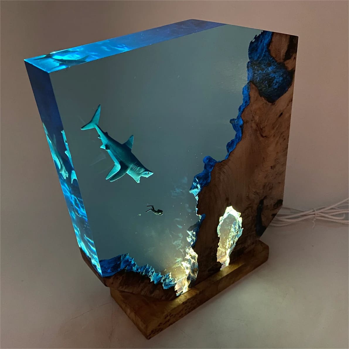 Sharks, divers, wood sculptures, epoxy resin lamp （ Best Gift 🎁 ） shark resin lamp, resin lamp, resin night light, resin lamps, shark light, desk lamps amazon, best desk lamp, best desk light, side table lamps for bedroom, shark resin lamp, shark led light, coolest table lamps, Shark Lamp, epoxy resin lamp, epoxy lamp, Shark decor, Shark lamp US, Unique lamp designs, dolphin night light, driftwood epoxy lamp, diver epoxy lamp, epoxy lights