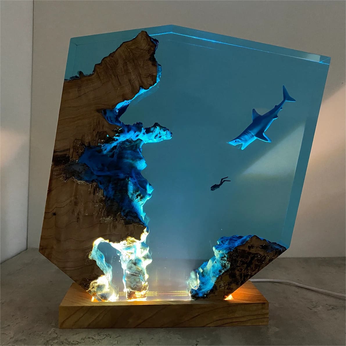 Sharks, divers, wood sculptures, epoxy resin lamp （ Best Gift 🎁 ） shark resin lamp, resin lamp, resin night light, resin lamps, shark light, desk lamps amazon, best desk lamp, best desk light, side table lamps for bedroom, shark resin lamp, shark led light, coolest table lamps, Shark Lamp, epoxy resin lamp, epoxy lamp, Shark decor, Shark lamp US, Unique lamp designs, dolphin night light, driftwood epoxy lamp, diver epoxy lamp, epoxy lights