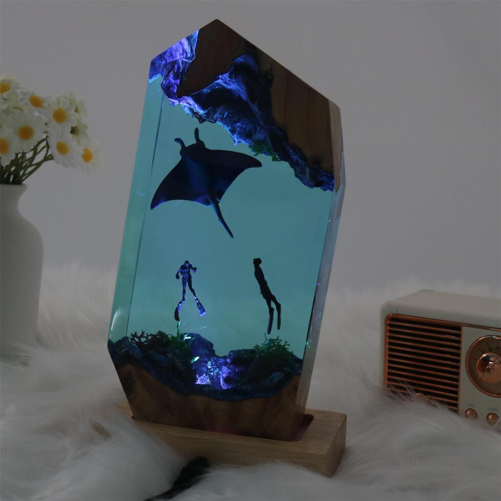 Manta ray,  diver, wood sculpture, epoxy resin lamp （ Best Gift 🎁 ） shark resin lamp, resin lamp, resin night light, resin lamps, shark light, desk lamps amazon, best desk lamp, best desk light, side table lamps for bedroom, shark resin lamp, shark led light, coolest table lamps, Shark Lamp, epoxy resin lamp, epoxy lamp, Shark decor, Shark lamp US, Unique lamp designs, dolphin night light, driftwood epoxy lamp, diver epoxy lamp, epoxy lights