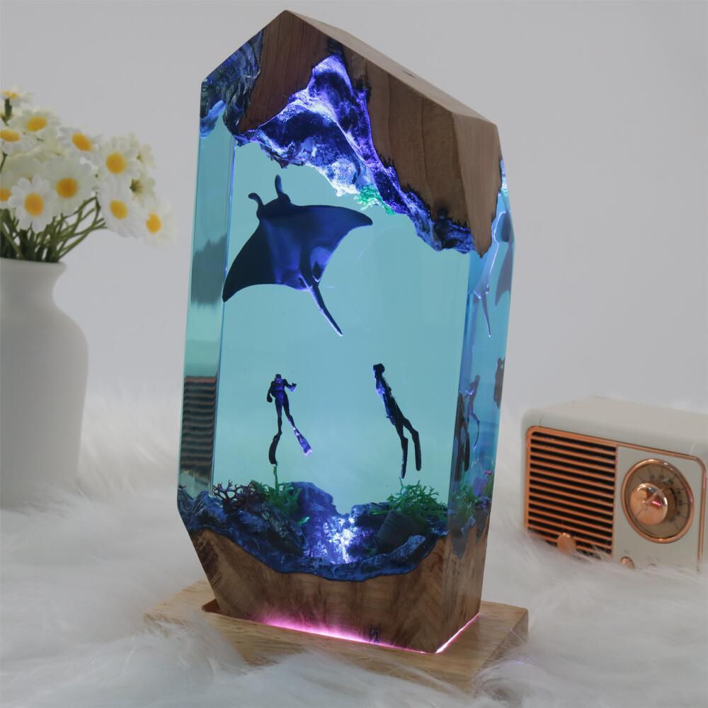 Manta ray,  diver, wood sculpture, epoxy resin lamp （ Best Gift 🎁 ） shark resin lamp, resin lamp, resin night light, resin lamps, shark light, desk lamps amazon, best desk lamp, best desk light, side table lamps for bedroom, shark resin lamp, shark led light, coolest table lamps, Shark Lamp, epoxy resin lamp, epoxy lamp, Shark decor, Shark lamp US, Unique lamp designs, dolphin night light, driftwood epoxy lamp, diver epoxy lamp, epoxy lights