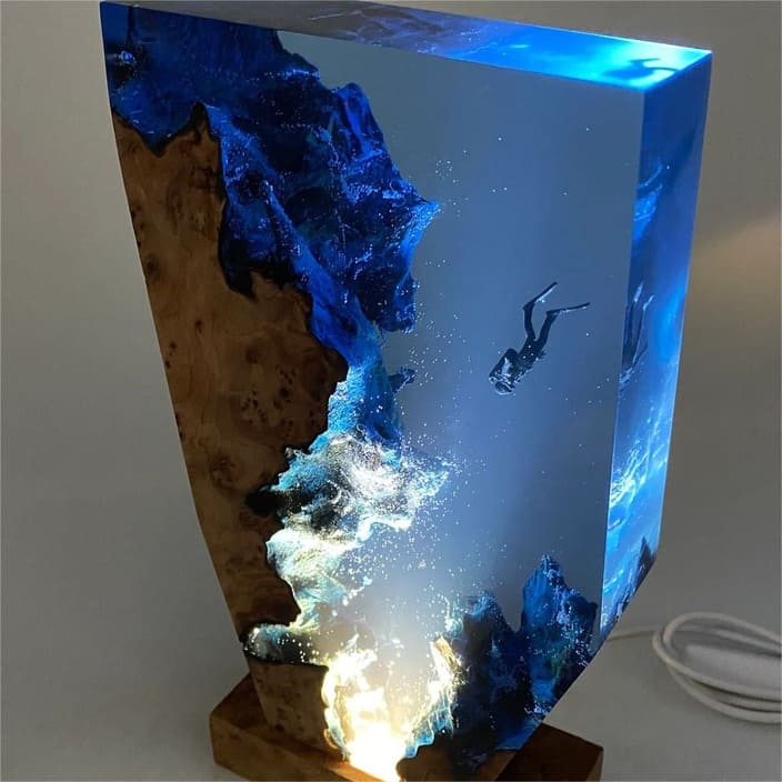 Diver's Night Light, Scuba Diving Deep Sea Exploration（ Best Gift 🎁 ） shark resin lamp, resin lamp, resin lamps, shark light, desk lamps amazon, best desk lamp, best desk light, side table lamps for bedroom, shark resin lamp, shark led light, coolest table lamps, Shark Lamp, epoxy lamp, Shark decor, Shark lamp US, Unique lamp designs