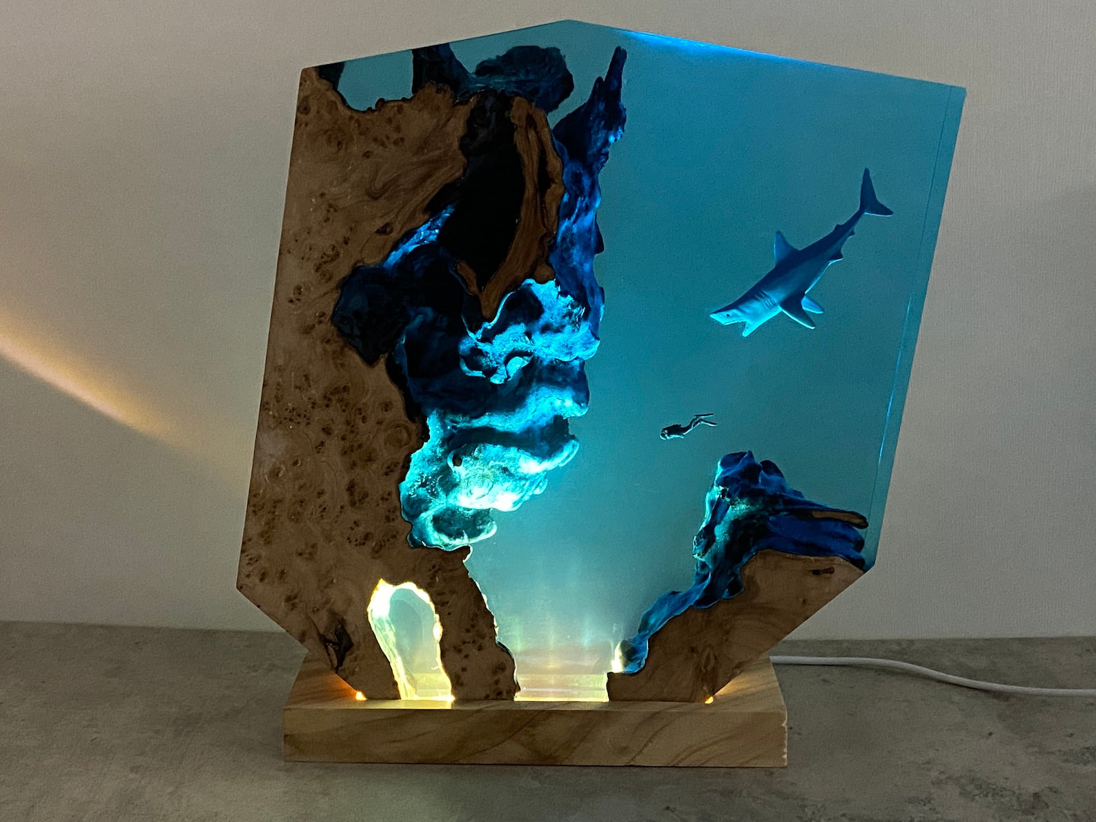 Sharks, divers, wood sculptures, epoxy resin lamp （ Best Gift 🎁 ） shark resin lamp, resin lamp, resin night light, resin lamps, shark light, desk lamps amazon, best desk lamp, best desk light, side table lamps for bedroom, shark resin lamp, shark led light, coolest table lamps, Shark Lamp, epoxy resin lamp, epoxy lamp, Shark decor, Shark lamp US, Unique lamp designs, dolphin night light, driftwood epoxy lamp, diver epoxy lamp, epoxy lights