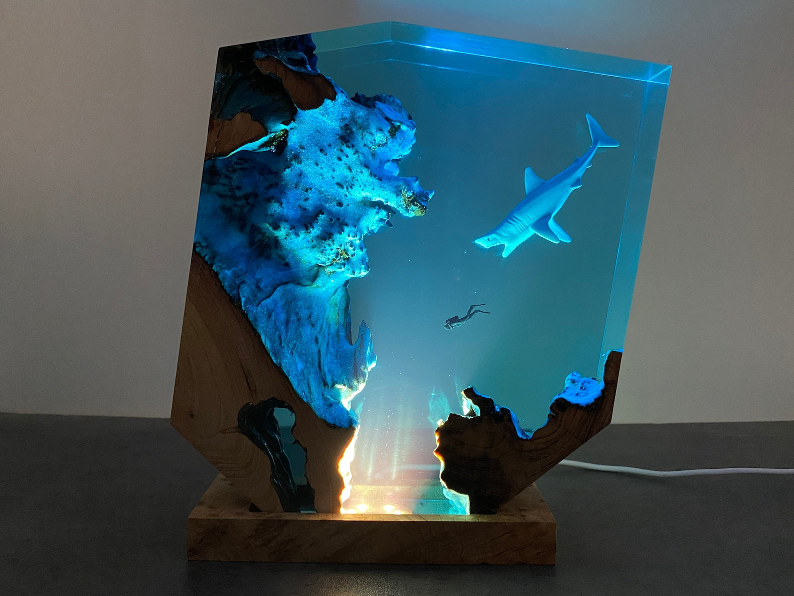 Sharks, divers, wood sculptures, epoxy resin lamp （ Best Gift 🎁 ） shark resin lamp, resin lamp, resin night light, resin lamps, shark light, desk lamps amazon, best desk lamp, best desk light, side table lamps for bedroom, shark resin lamp, shark led light, coolest table lamps, Shark Lamp, epoxy resin lamp, epoxy lamp, Shark decor, Shark lamp US, Unique lamp designs, dolphin night light, driftwood epoxy lamp, diver epoxy lamp, epoxy lights