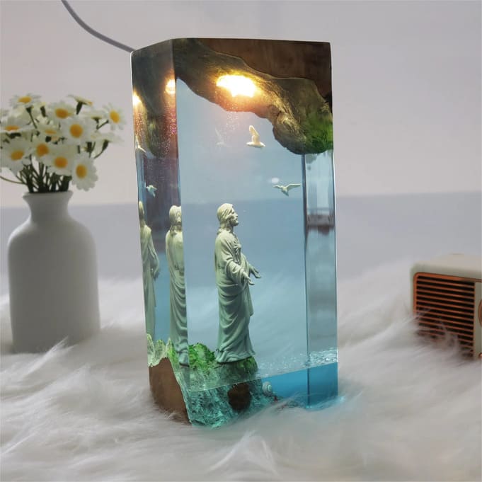 Jesusstatue, Holzschnitzerei, Epoxidharzlampe (Bestes Geschenk 🎁)