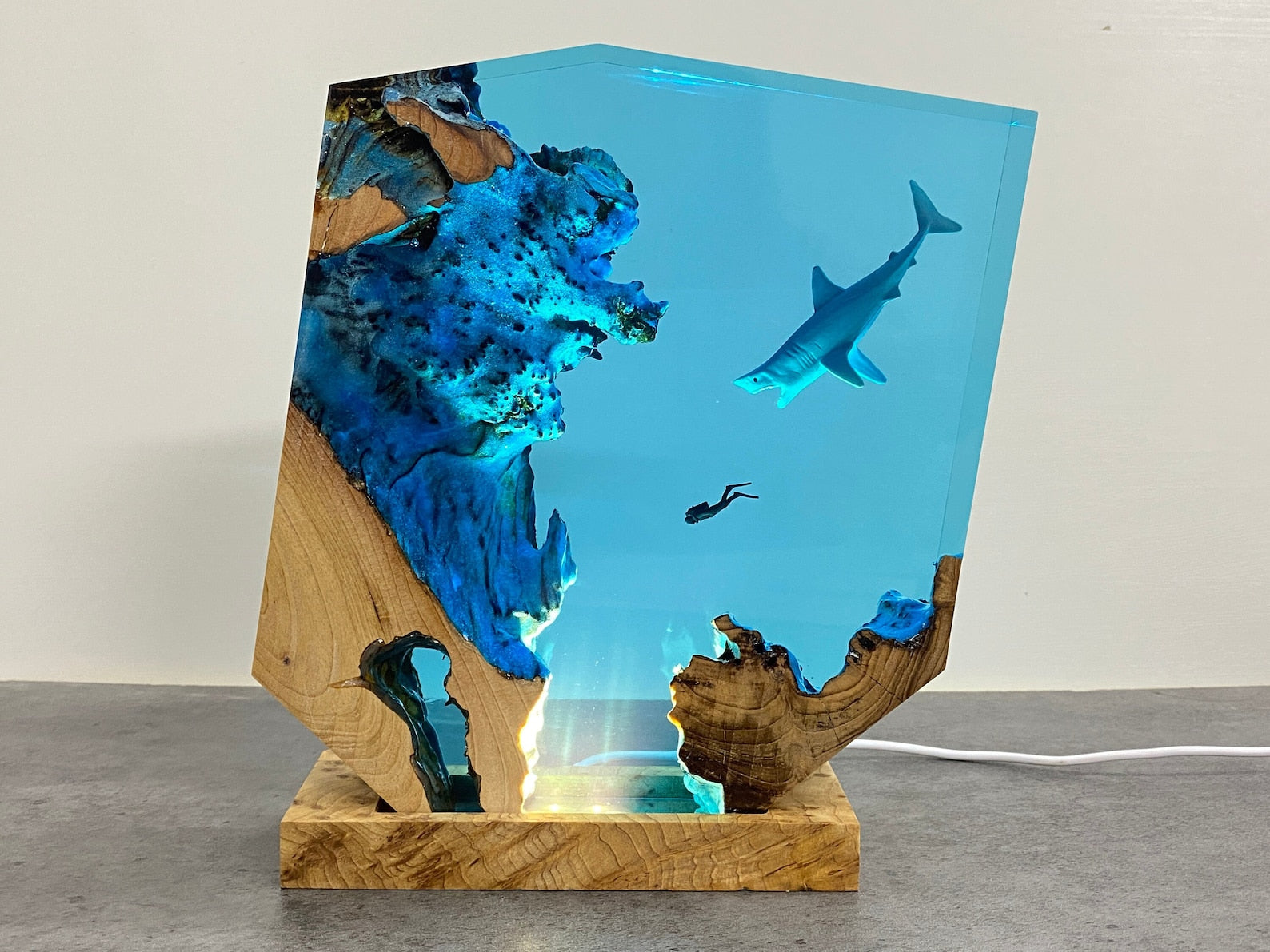 Sharks, divers, wood sculptures, epoxy resin lamp （ Best Gift 🎁 ） shark resin lamp, resin lamp, resin night light, resin lamps, shark light, desk lamps amazon, best desk lamp, best desk light, side table lamps for bedroom, shark resin lamp, shark led light, coolest table lamps, Shark Lamp, epoxy resin lamp, epoxy lamp, Shark decor, Shark lamp US, Unique lamp designs, dolphin night light, driftwood epoxy lamp, diver epoxy lamp, epoxy lights