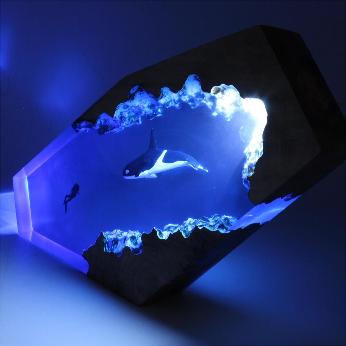 Killer Whale and  Diver Night Light （ Best Gift 🎁 ） shark resin lamp, resin lamp, resin night light, resin lamps, shark light, desk lamps amazon, best desk lamp, best desk light, side table lamps for bedroom, shark resin lamp, shark led light, coolest table lamps, Shark Lamp, epoxy resin lamp, epoxy lamp, Shark decor, Shark lamp US, Unique lamp designs, dolphin night light, driftwood epoxy lamp, diver epoxy lamp, epoxy lights